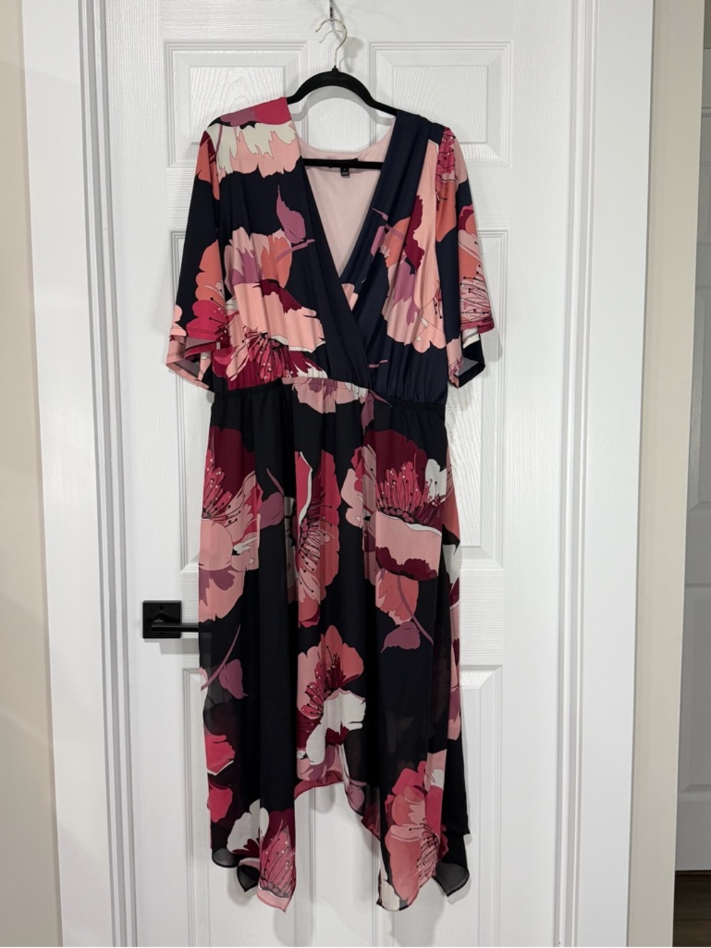 Lane Bryant Navy Floral High-Low Wrap Dress with Pink Accents